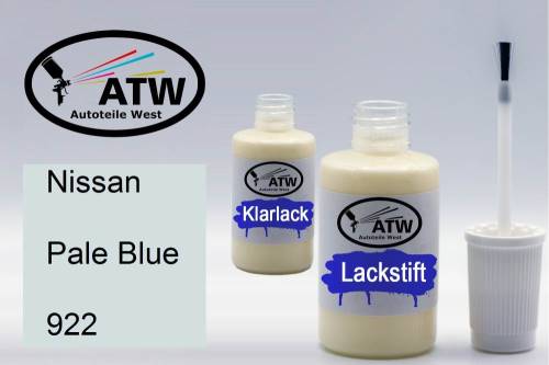 Nissan, Pale Blue, 922: 20ml Lackstift + 20ml Klarlack - Set, von ATW Autoteile West.